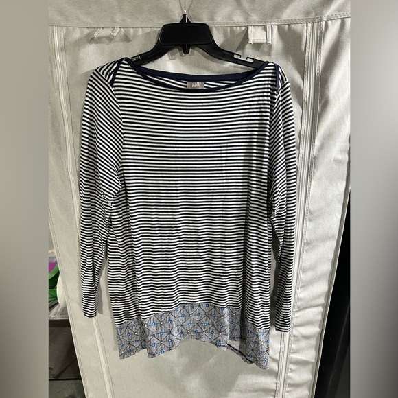J.Jill Knit Top Women Size M Blue White Striped Contrast Hem Long Sleeve Stretch - Picture 1 of 5